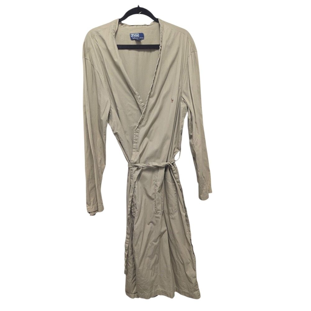Polo Ralph Lauren Robe Large / XL Khaki Cotton Kimono Wrap Lounge Coat Y2K Pony
